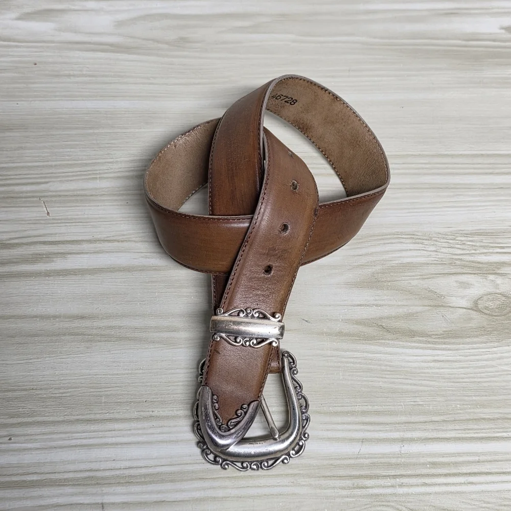 Brighton Brown and Silver Leather Belt with Distinctive Buckle